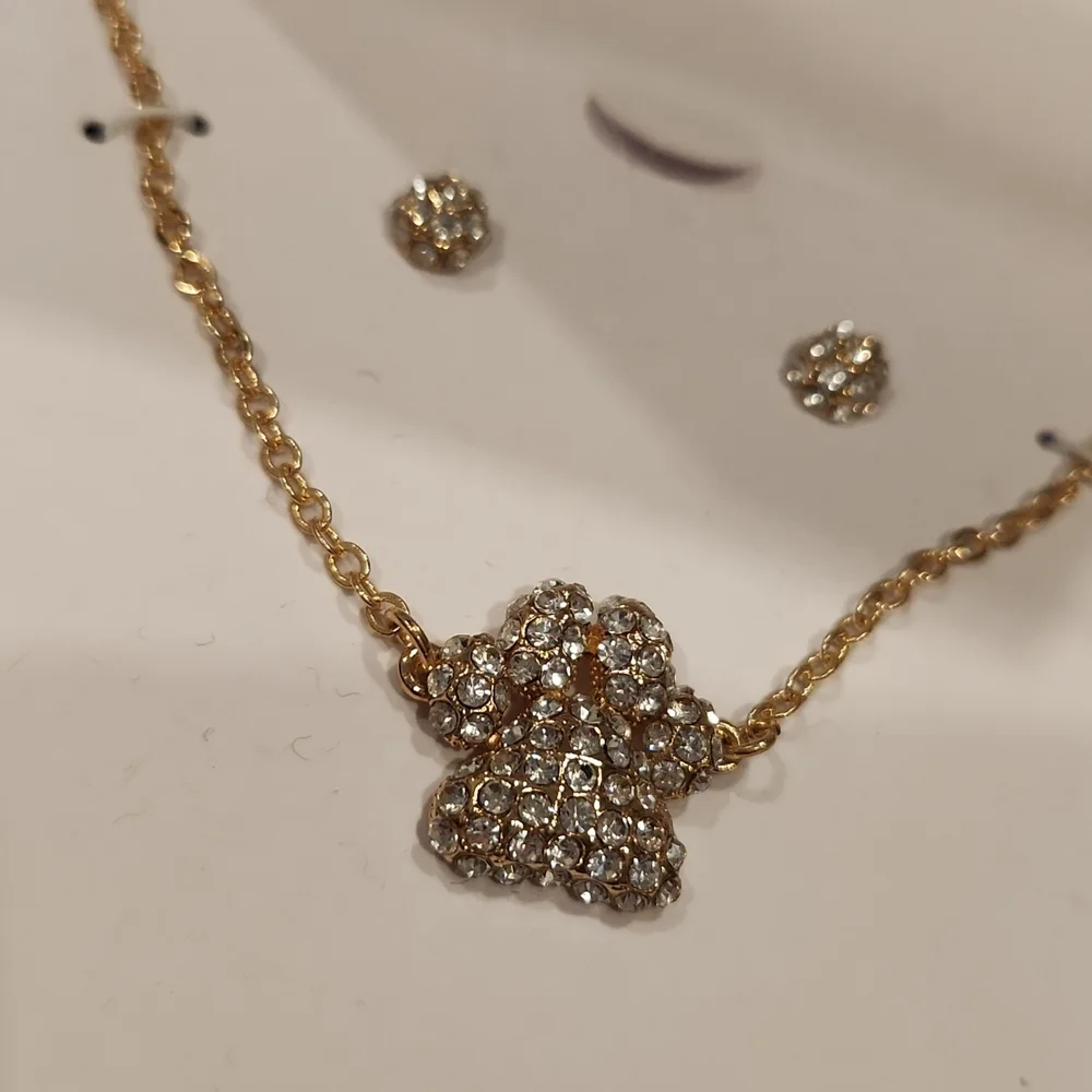 Gold-Tone Paw Pendant Necklace and Stud Earring Set